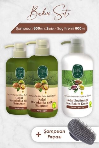 Eyüp Sabri Tuncer Macadamia Şampuan 600 ml x 2 Adet, Saç Kremi ve Şampuan Fırçası