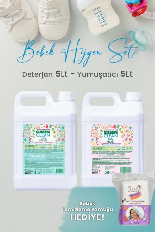 Green Clean Baby Bitkisel Lavanta Yağlı Çamaşır Deterjanı, Yumuşatıcı 5 lt ve Hediyeli