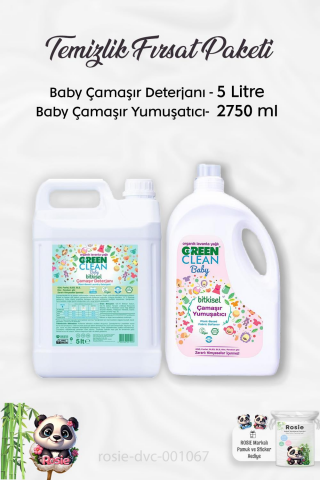 Green Clean Baby Bitkisel Çamaşır Yumuşatıcı 2750 ml, Çamaşır Deterjanı 5lt ve ROSIE