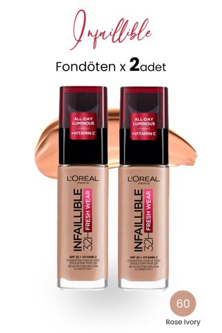 Loreal Paris Infaillible Fresh Wear 32H Fondöten SPF25 Rose Ivory 60 x 2 Adet