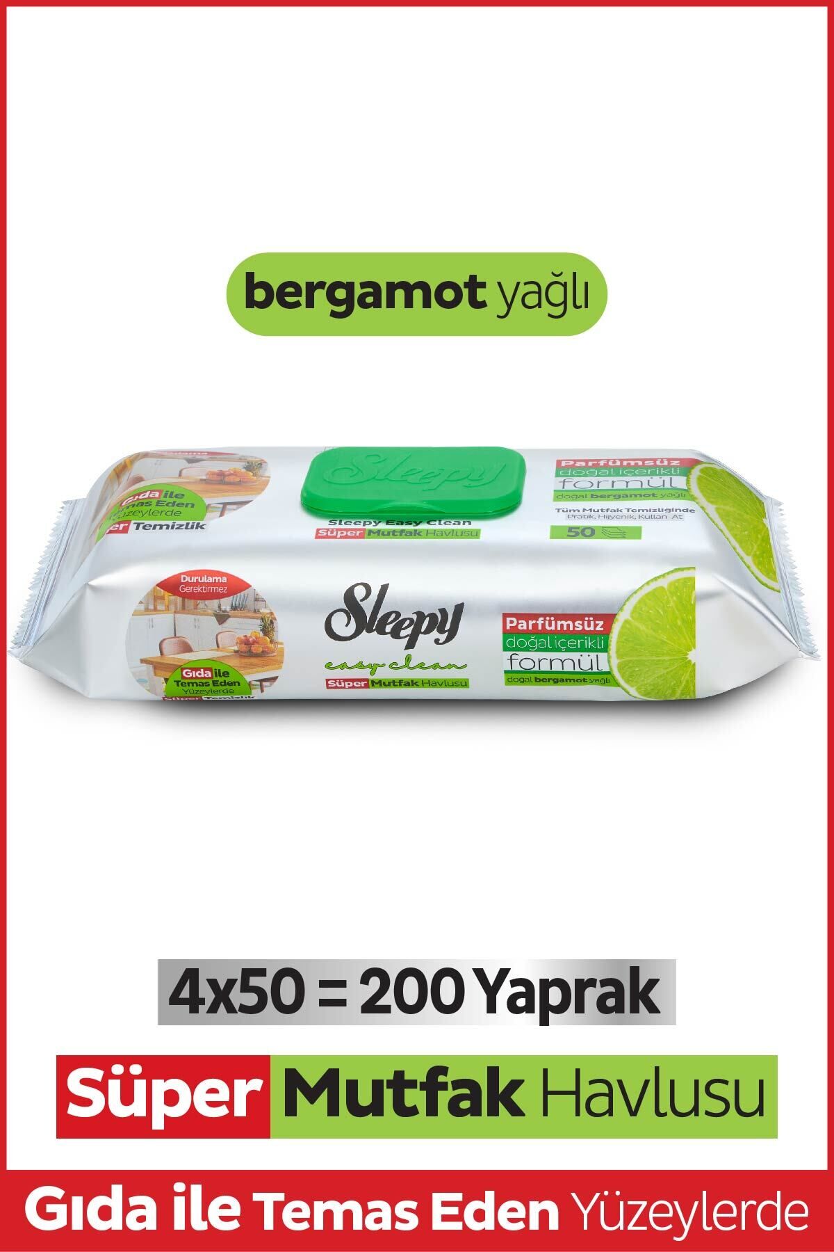Sleepy Easy Clean Süper Yüzey Temizlik Mutfak Havlusu&mendili Bergamot Yağlı 4x50 (200 YAPRAK)