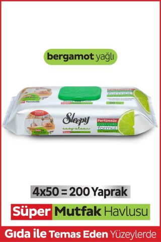 Sleepy Easy Clean Süper Yüzey Temizlik Mutfak Havlusu&mendili Bergamot Yağlı 4x50 (200 YAPRAK)