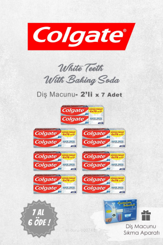 Colgate White Teeth 2'li 75 ml 7 AL 6 ÖDE ve Diş Macunu Sıkma Aparatı