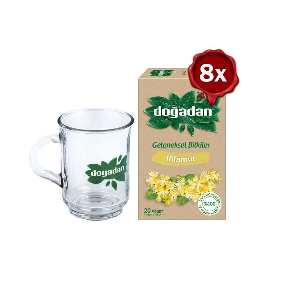 Doğadan Ihlamur Çayı 20'li x 8 ve Doğadan Cam Bardak Hediyeli