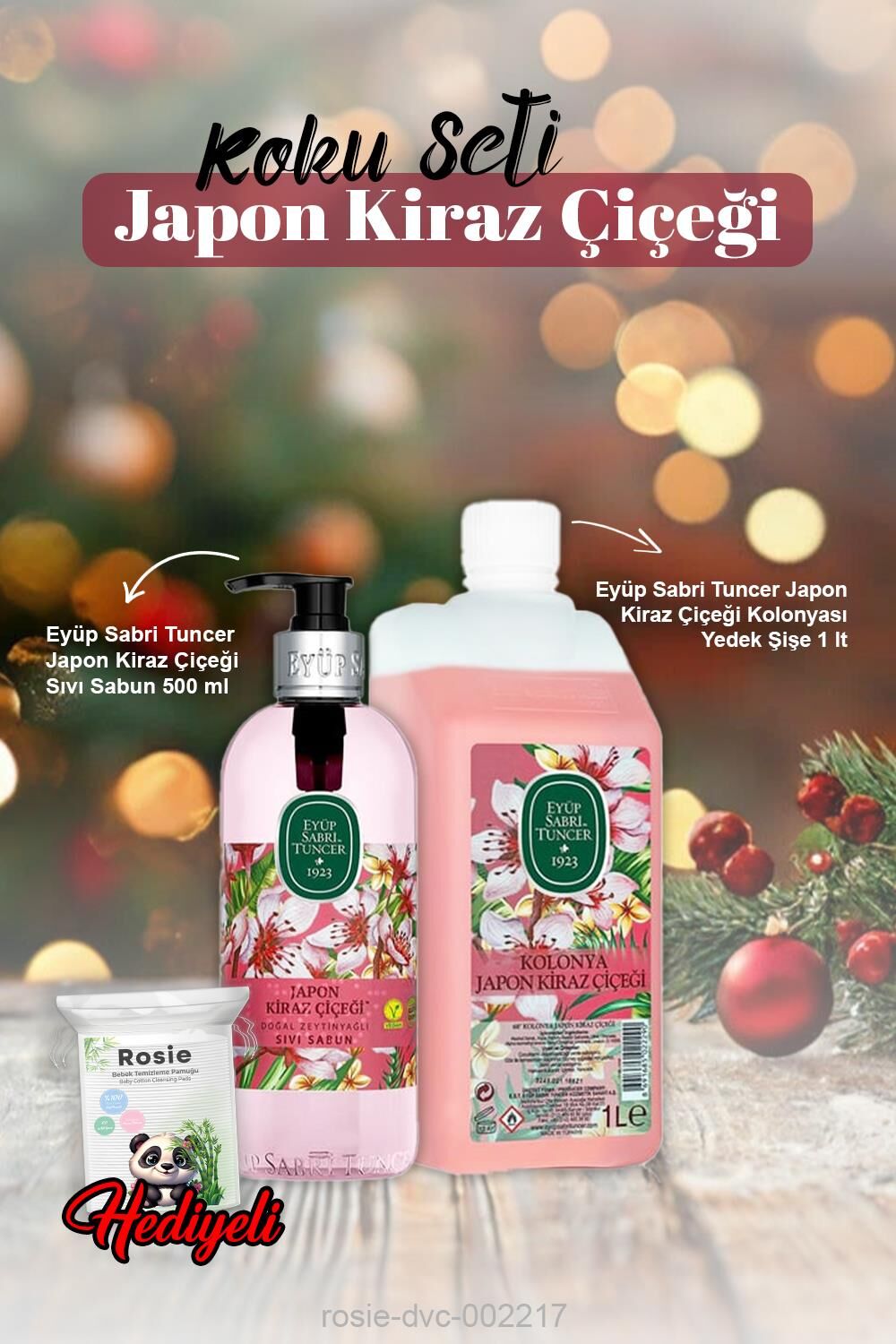 Eyüp Sabri Japon Kiraz Çiçeği Sıvı Sabun 500 ml, Kolonya 1 lt ve Rosie Pamuk