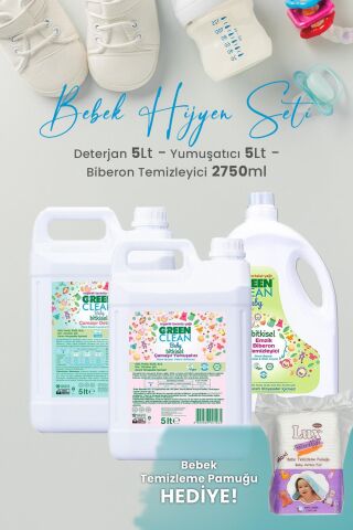 Green Clean Baby Bitkisel Çamaşır Deterjanı, Yumuşatıcı 5 lt, Biberon Temizleyici 2.75 L ve Hediyeli