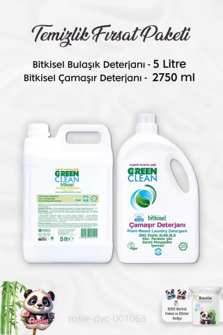 Green Clean  Sıvı Çamaşır Deterjanı 2750 ml, Bulaşık Deterjanı 5 lt ve ROSIE