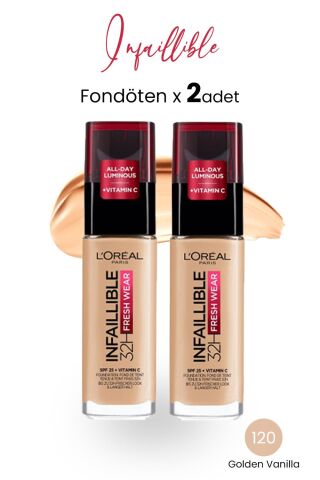 Loreal Paris Infaillible Fresh Wear 32H Fondöten SPF25 Golden Vanilla 120 x 2 Adet