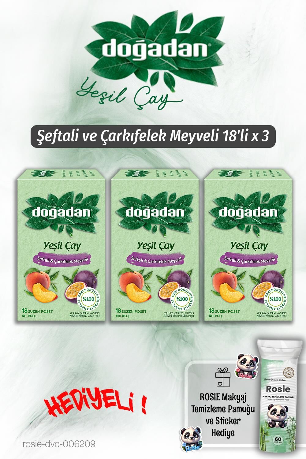 Doğadan 3'lü Şeftali ve Çarkıfelek Yeşil Çay 18'li ve Rosie