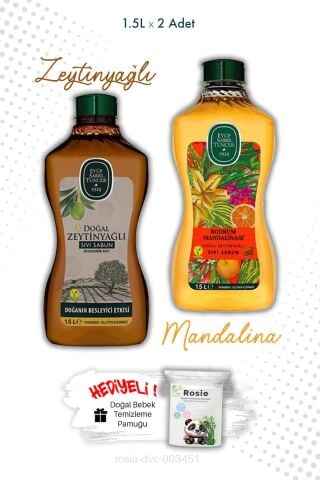 1.5L Sıvı Sabun Zeytinyağlı ve Bodrum Mandalinası ve ROSIE