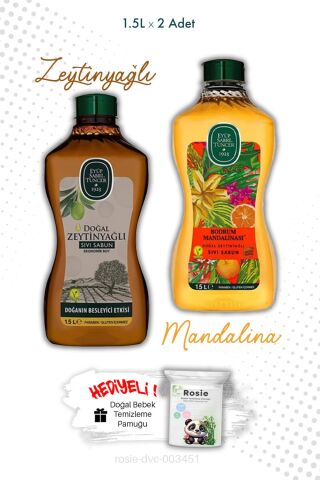 1.5L Sıvı Sabun Zeytinyağlı ve Bodrum Mandalinası ve ROSIE