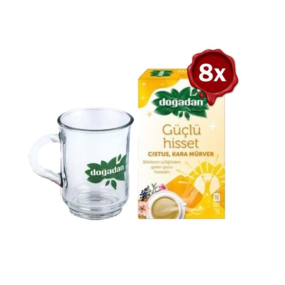 Doğadan Güçlü Hisset Bitki Çayı 18'li x 8 ve Doğadan Cam Bardak Hediyeli