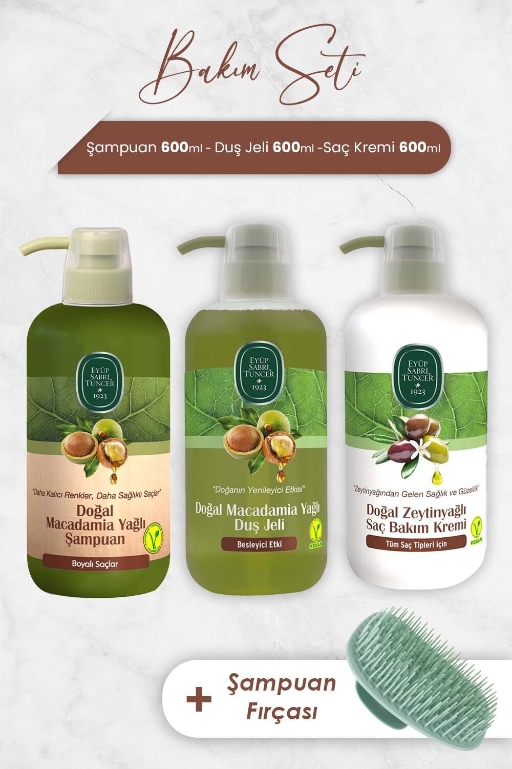 Eyüp Sabri Tuncer Macadamia Şampuan, Duş Jeli, Saç Kremi ve Şampuan Fırçası