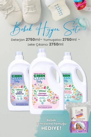 Green Clean Baby Bitkisel Çamaşır Deterjanı, Yumuşatıcı ve Leke Çıkarıcı 2,750 L ve Hediyeli