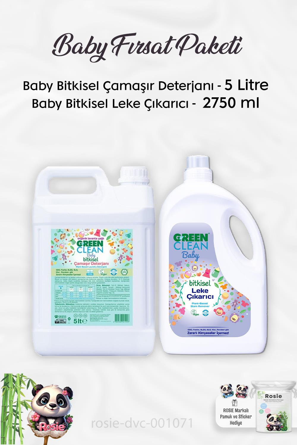 Green Clean Baby Bitkisel Leke Çıkarıcı 2750 ml, Baby Çamaşır Deterjanı 5 lt ve ROSIE