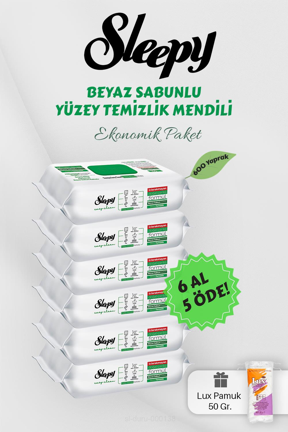 Sleepy 100' lü Beyaz Sabunlu Yüzey Havlusu 6 AL 5 Öde Hediyeli