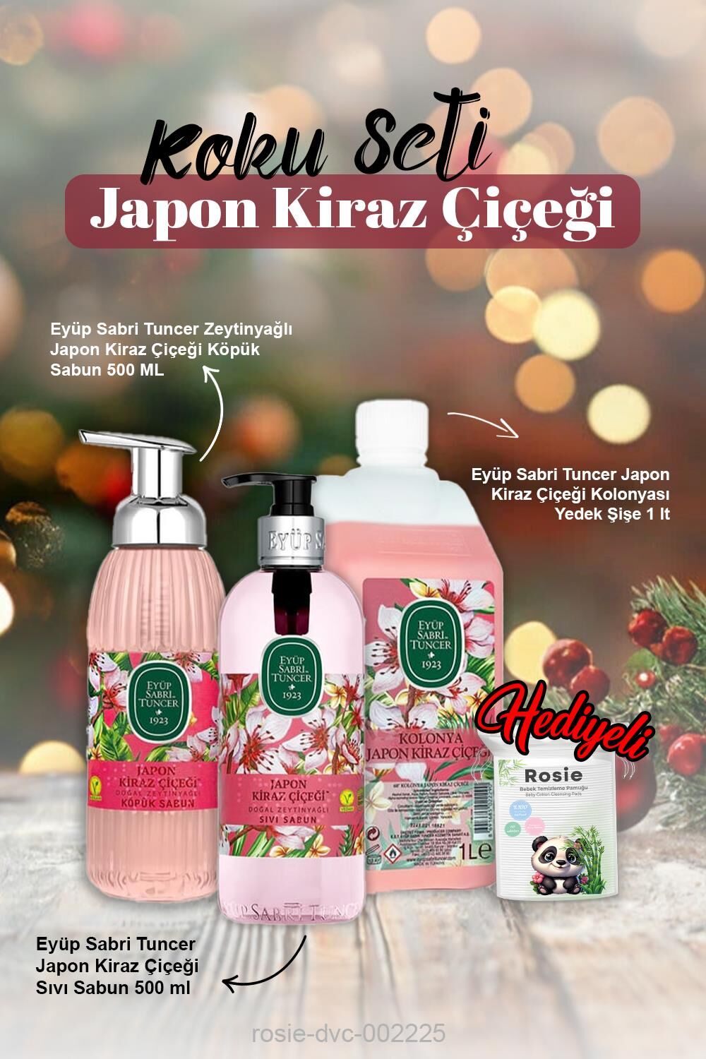 1lt Kolonya, Sıvı ve Köpük Sabun 500ml Japon Kiraz Çiçeği ve Rosie Pamuk