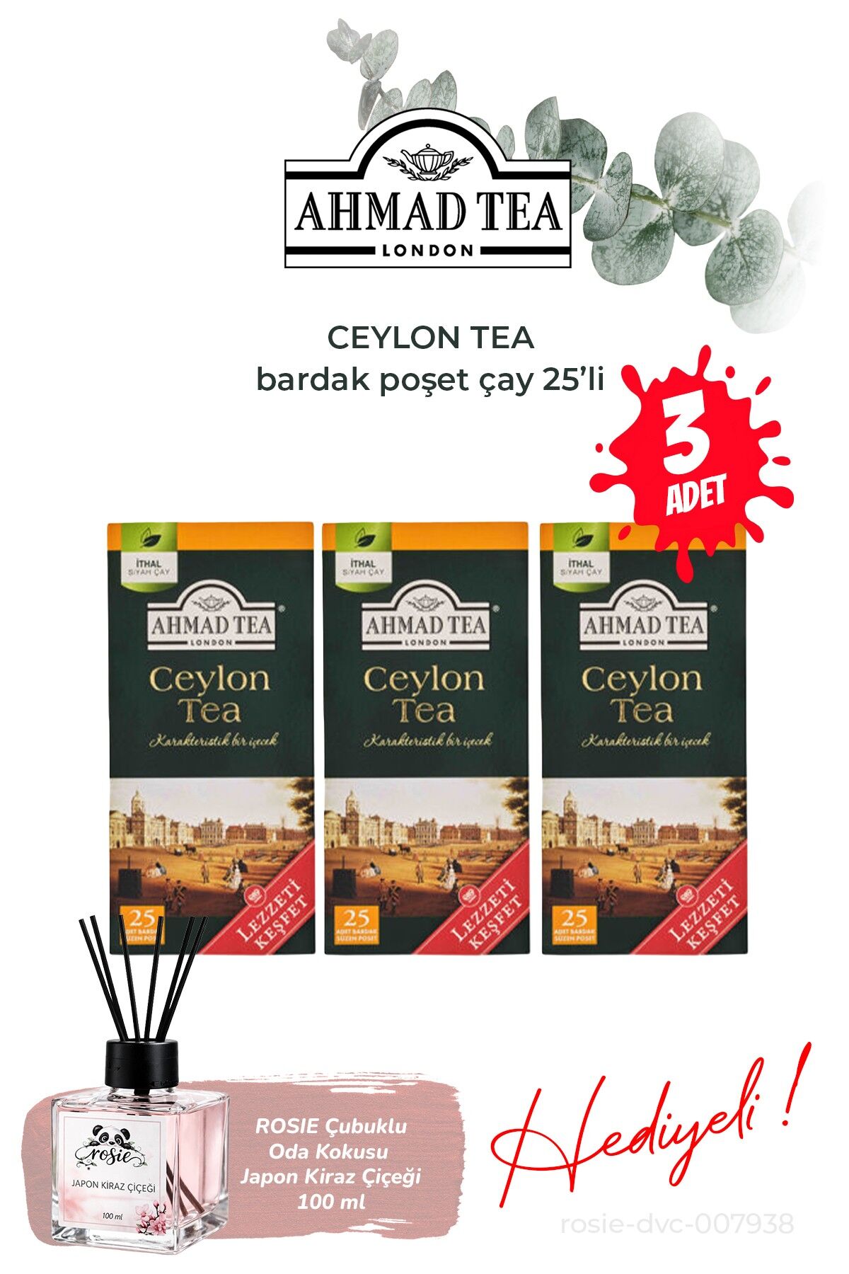 Bardak Poşet Çay 25'li Ceylon Tea 3 paket ve Oda Kokusu