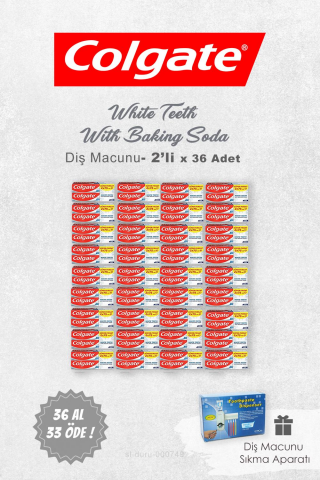 36 AL 33 ÖDE Colgate White Teeth  2'li 75 ml, Pratik Diş Macunu Sıkma Aparatı Hediye