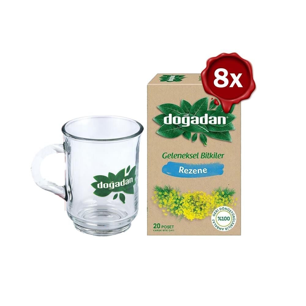 Doğadan Rezene Bitki Çayı 20' li x 8 ve Doğadan Cam Bardak Hediyeli