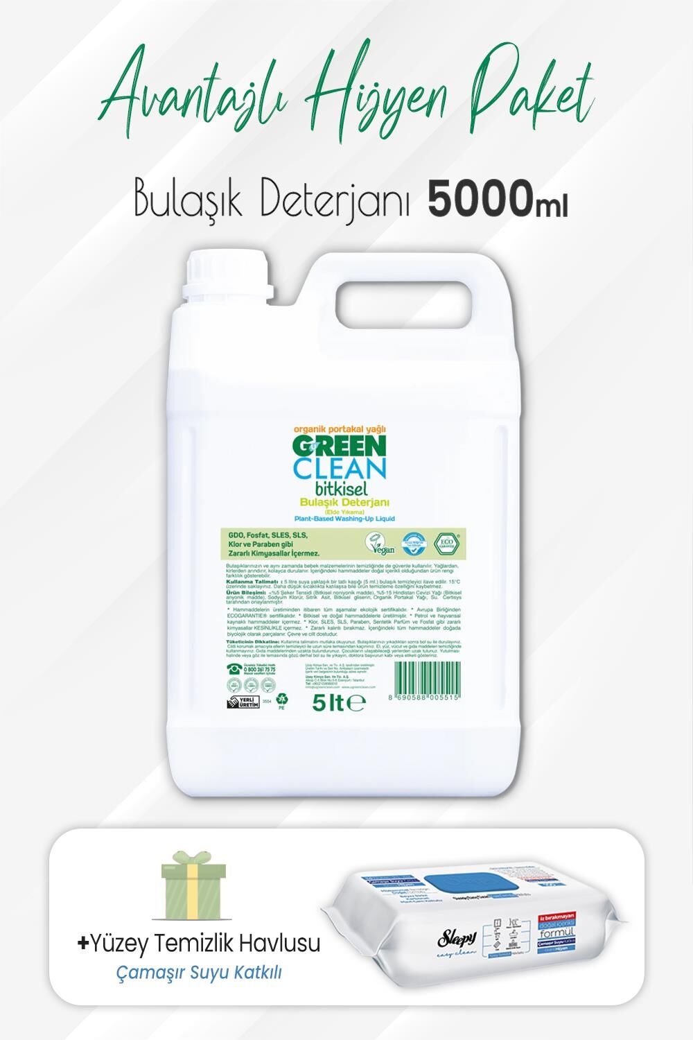 Green Clean Bulaşık Deterjan 5 lt ve Çamaşır Sulu Yüzey 100' lü