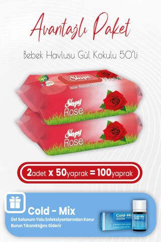 Sleepy Gül Kokulu Islak Bebek Havlusu 50 x 2 (100 Yaprak) ve İnhaler Damla