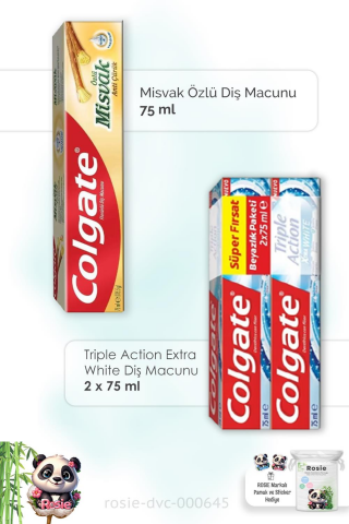 Colgate Misvak Özlü  75 ml, Triple Action Extra White 2 x 75 ml Diş Macunu ve ROSIE