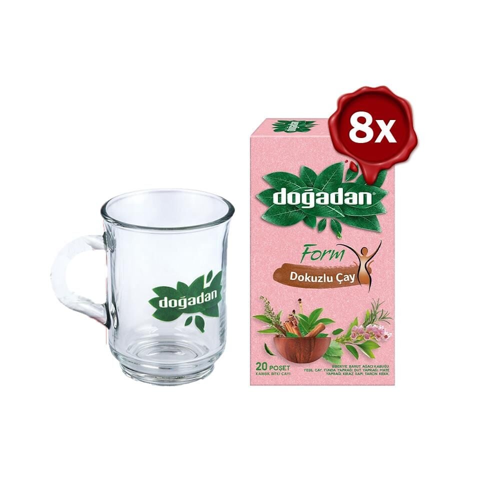 Doğadan Form Dokuzlu Çay 20li x 8 ve Doğadan Cam Bardak Hediyeli