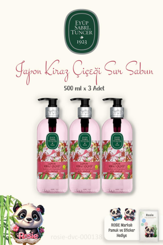 3'lü Eyüp Sabri Tuncer Japon Kiraz Çiçeği Sıvı Sabun 500 ml ve %100 Doğal ROSIE