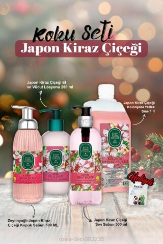 Kolonya 1lt, Sıvı ve Köpük Sabun 500ml, Losyon 280ml, Japon Kiraz Çiçeği ve Rosie