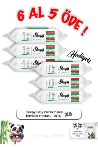 Sleepy Easy Clean Yüzey Temizlik Havlusu 100' lü 6 Al 5 Öde ve Rosie pamuk