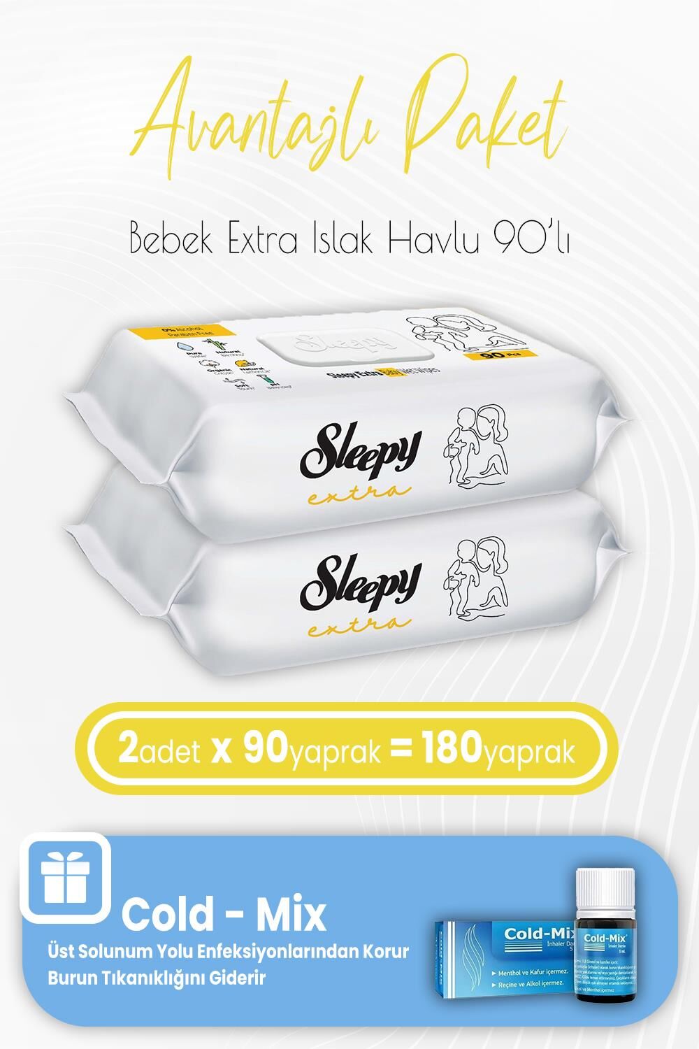 Sleepy Extra Islak Bebek Havlusu 90 x 2 (180 Yaprak) ve İnhaler Damla