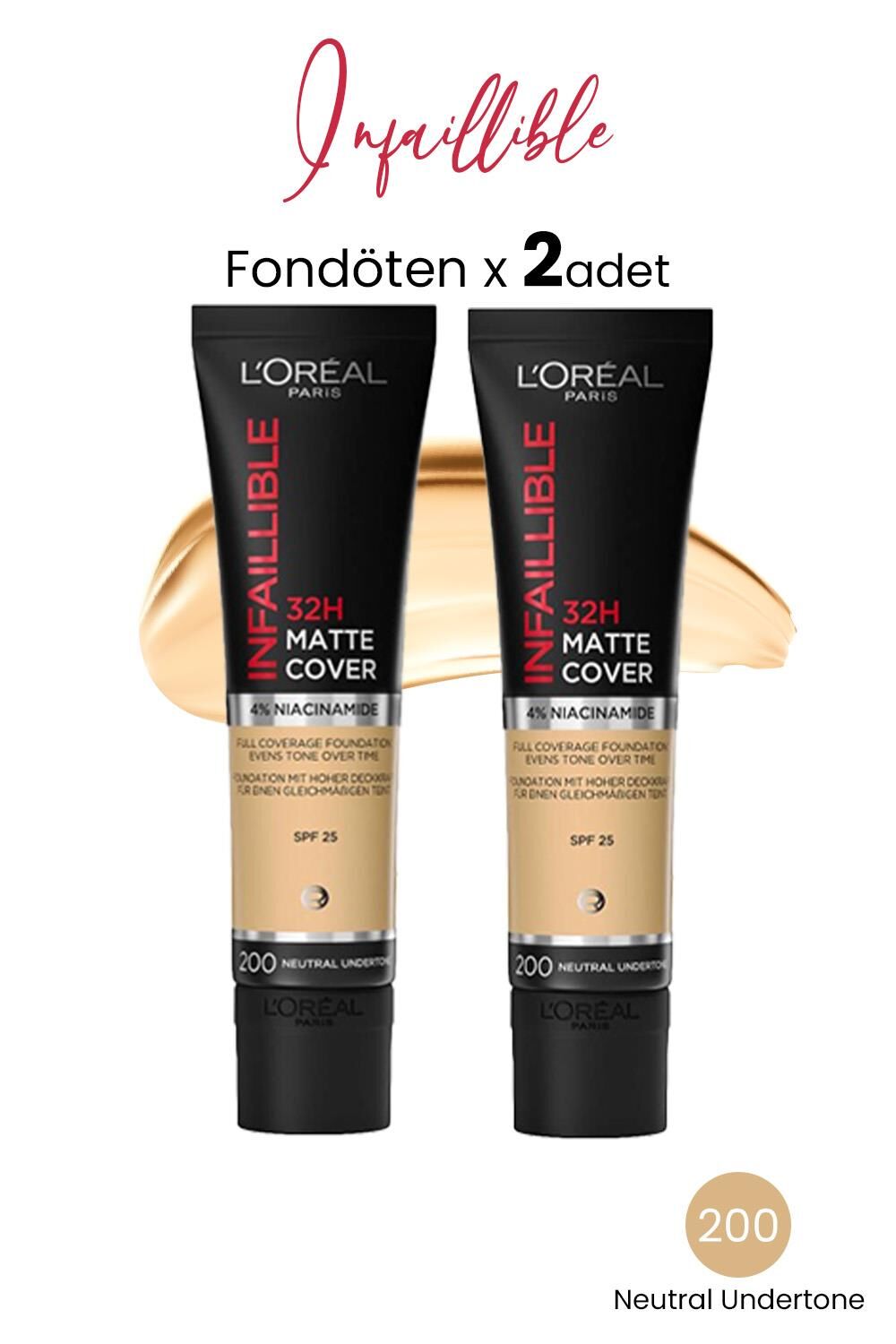 Loreal Paris Infaillible Matte Cover Fondöten SPF25 Neutral Undertone 200 x 2 Adet