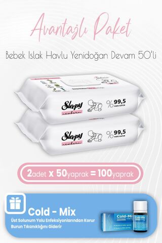 Sleepy Yenidoğan Devam Bebek Bakım Havlusu 50 x 2 (100 Yaprak) ve İnhaler Damla