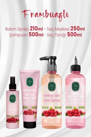 Eyüp Sabri Tuncer Frambuazlı Saç Bakım Spreyi 210 ml, Maskesi 250 ml, Şampuan 500 ml ve Tonik 500 ml
