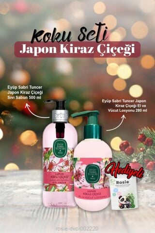 Eyüp Sabri Japon Kiraz Çiçeği Sıvı Sabun 500 ml, El ve Vücut Losyonu 280 ml ve Rosie Pamuk