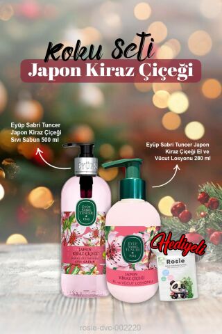 Eyüp Sabri Japon Kiraz Çiçeği Sıvı Sabun 500 ml, El ve Vücut Losyonu 280 ml ve Rosie Pamuk