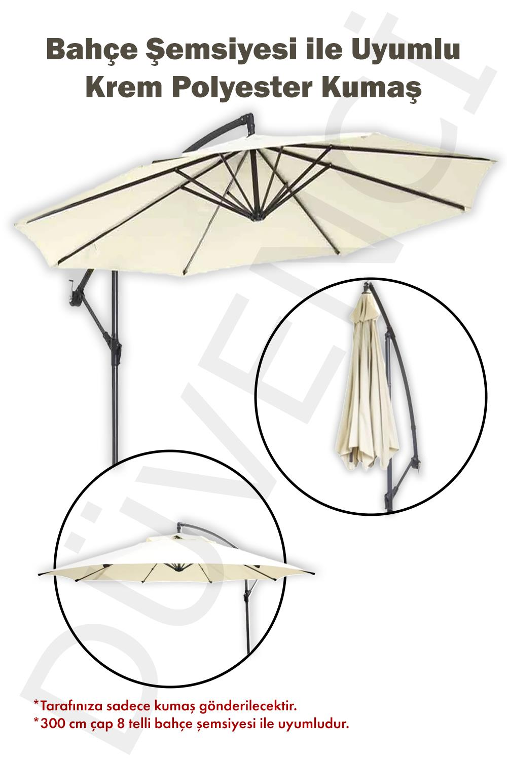 Makaralı Bahçe Şemsiyesi ile Uyumlu Krem Polyester Kumaş 300/8