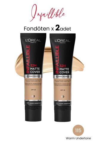 Loreal Paris Infaillible Matte Cover Fondöten SPF25 Warm Undertone 115 x 2 Adet