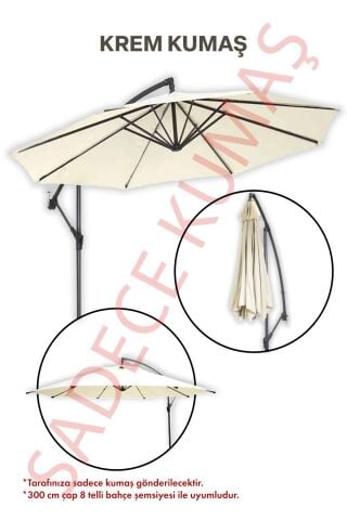Makaralı Bahçe Şemsiyesi ile Uyumlu Krem Polyester Kumaş 300/8