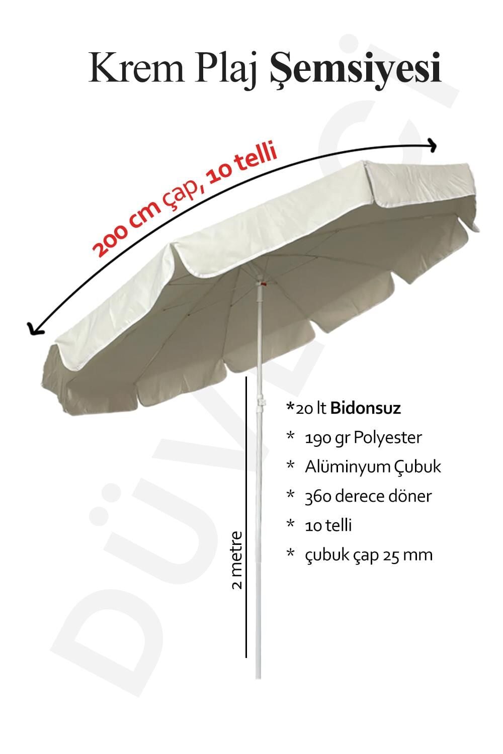 Plaj, Bahçe, Balkon, Kamp Şemsiyesi 200 Cm Çapında Tasıma Çantası ( Bidon Hariç )