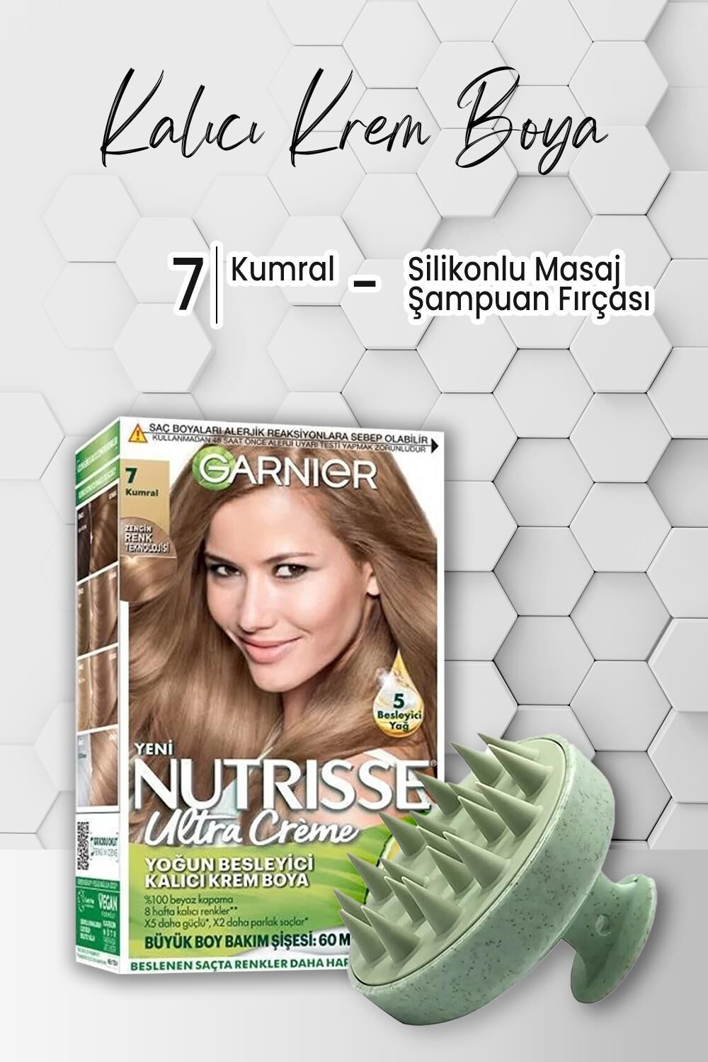 Garnier Nutrisse Kalıcı Krem Saç Boyası 7 Kumral ve Şampuan Fırçası Yeşil