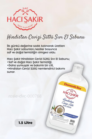 Hacı Şakir Hindistan Cevizi Sıvı El Sabunu 1500 ml,  Bal 2si 1 Arada Şampuan 500 ml ve ROSIE