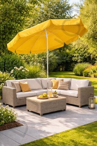 Sarı Plaj Şemsiyesi 200 cm çap /10 telli, Polyester Kumaş