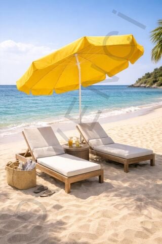 Sarı Plaj Şemsiyesi 200 cm çap /10 telli, Polyester Kumaş