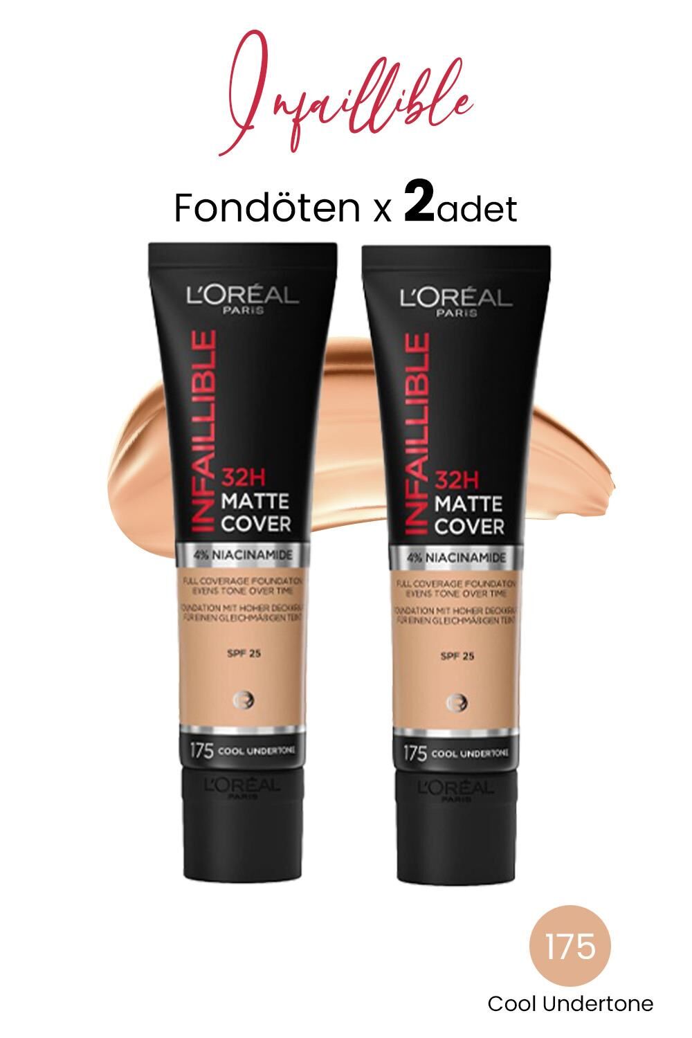 Loreal Paris Infaillible Matte Cover Fondöten SPF25 Cool Undertone 175 x 2 Adet