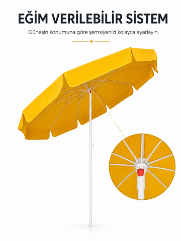 Sarı Plaj Şemsiyesi 200 cm çap /10 telli, Polyester Kumaş
