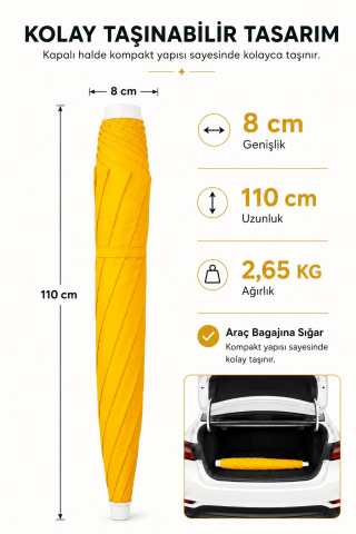 Sarı Plaj Şemsiyesi 200 cm çap /10 telli, Polyester Kumaş