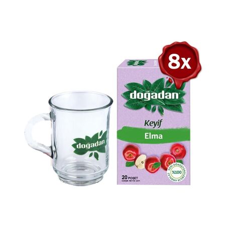 Doğadan Elma Çayı 20'li x 8 ve Doğadan Cam Bardak Hediyeli