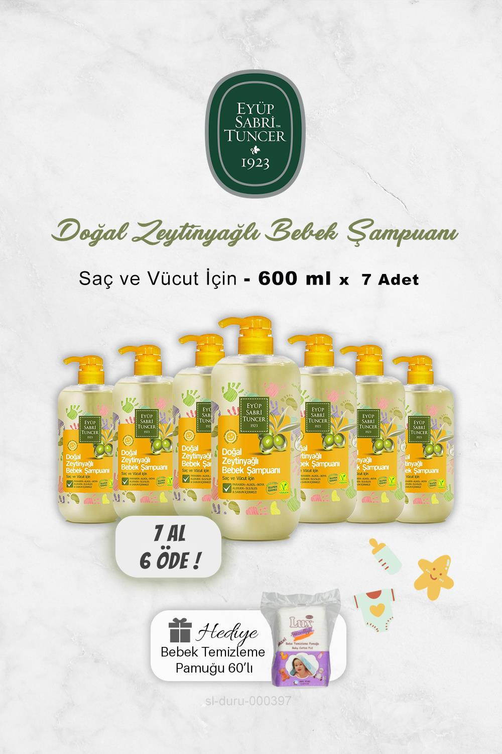 7 AL 6 ÖDE Eyüp Sabri Tuncer Bebek Şampuanı 600 ml, Bebek Pamuğu Hediye